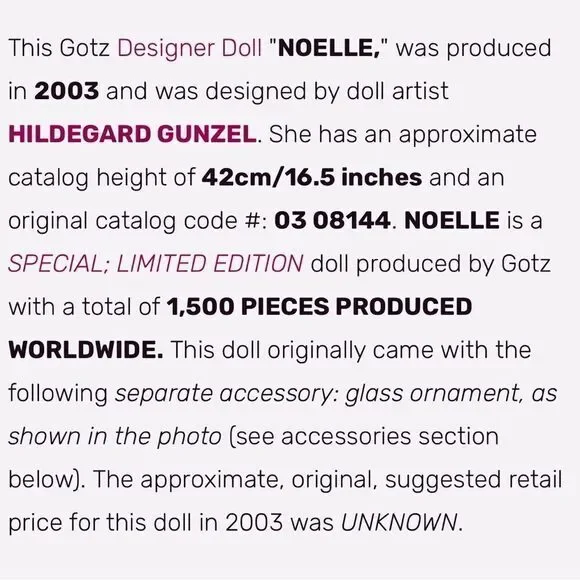 VINTAGE GOTZ German Noelle Doll In Box *Rare only 1,500 made LIMITED EDITION - Picture 2 of 16